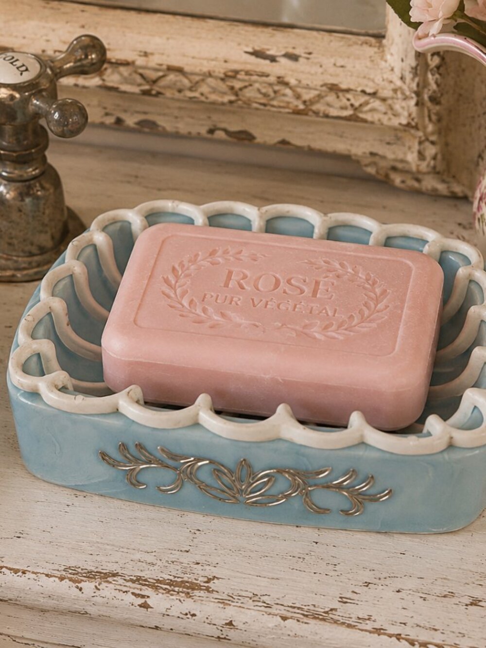 Vintage 1960s Blue & White Plastic Swirl Soap Dish Retro Bathroom 4.5"